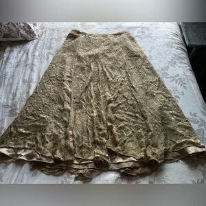 NWOT Soft Surroundings Gold Silk Blend Velvet Burnout Midi Skirt Large Boho Y2K